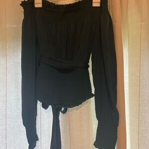 XS Green satin-feel top with belt